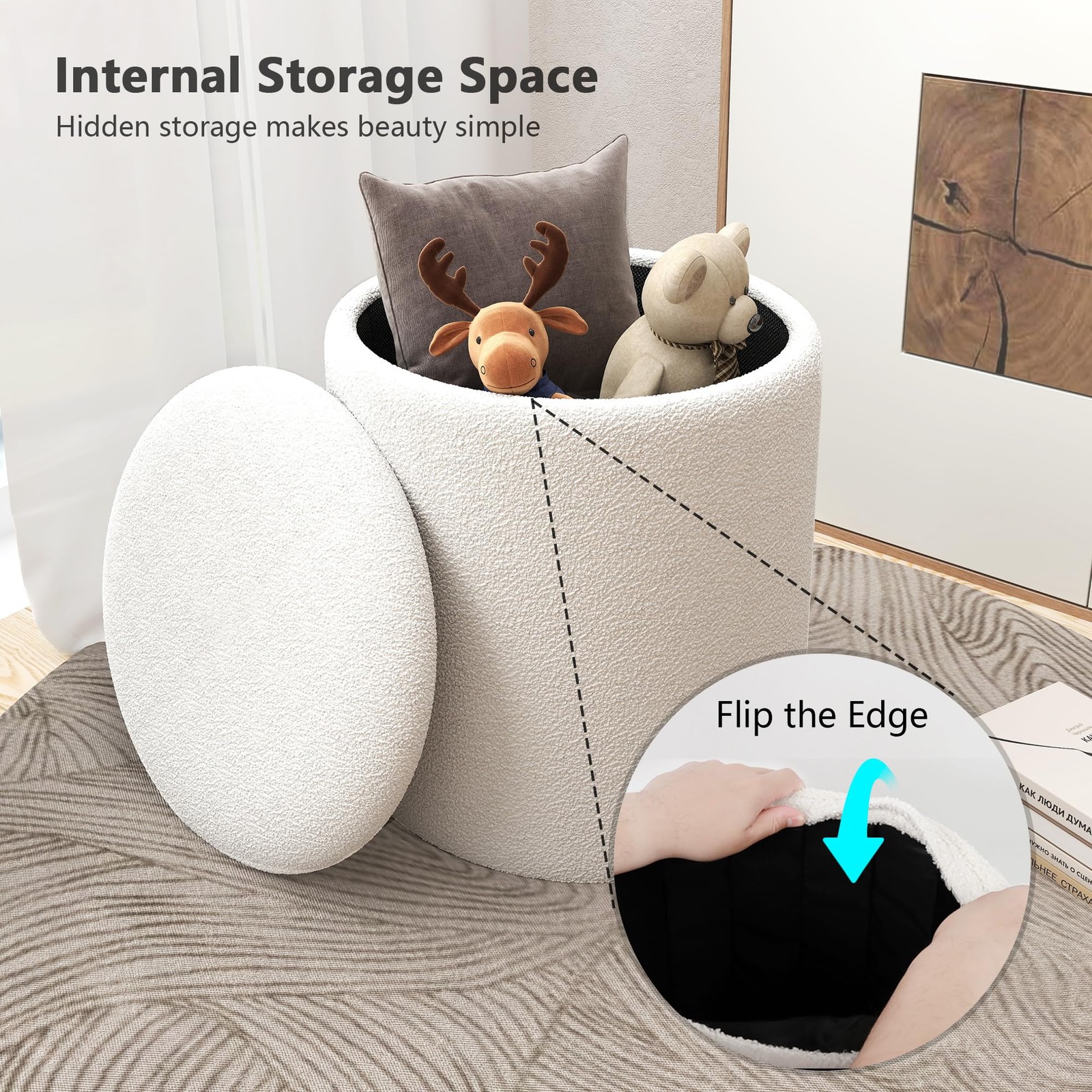 Ottoman Poufs with Storage,Soft Upholstered Vanity Stool,Multifunctional Otto...