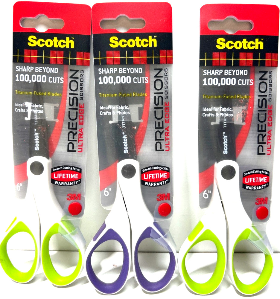 3M Scotch Precision Ultra Edge 6″ Scissors – 3‑count