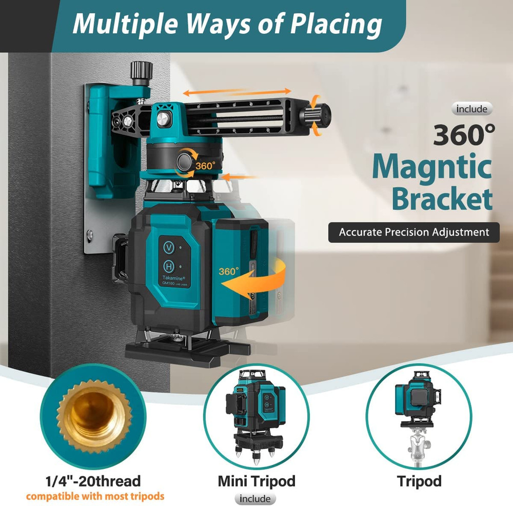 Two 360° Vertical & Two 360° Horizontal Laser Level Pulse Mode & Remote Control