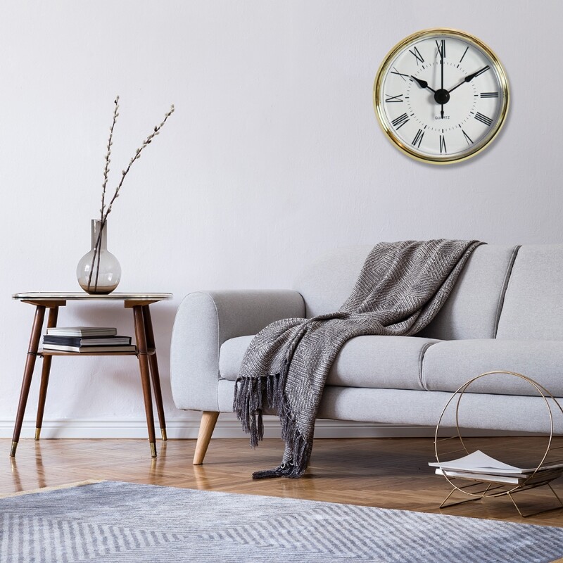 2.76 Inch Round Quartz Clock Insert White Dial Black Movement Battery Powered