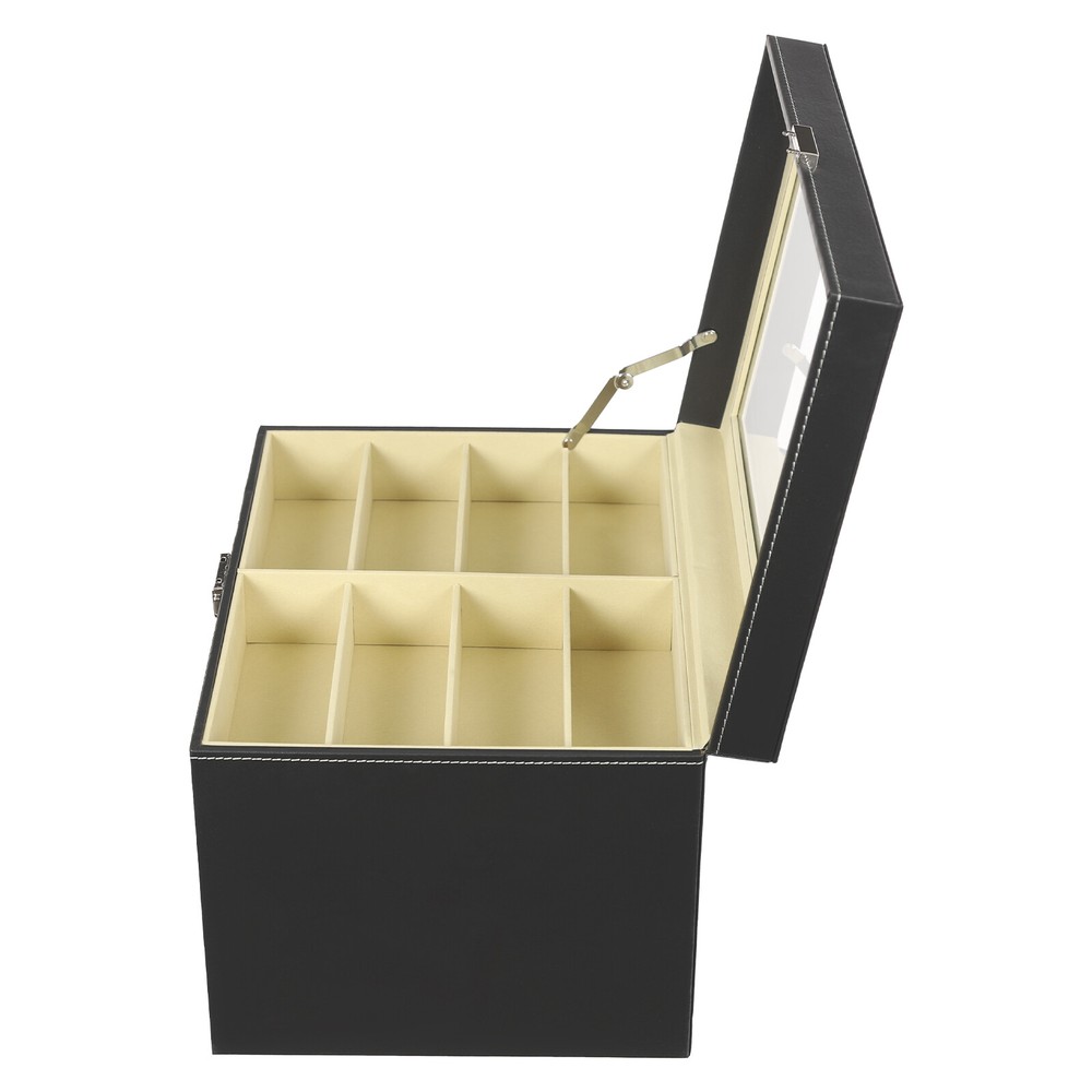 3 Layer Black Sunglasses Display Case, PU Leather Eyeglass Storage Box,