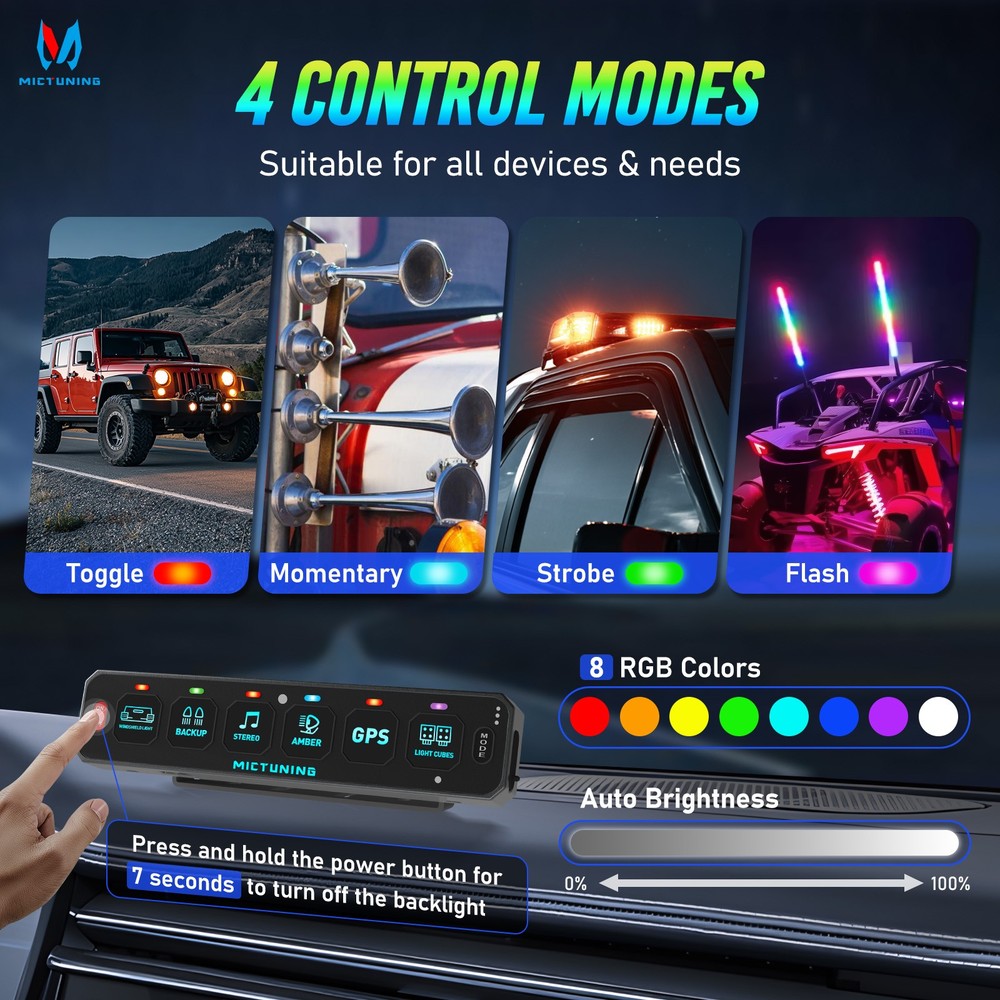 MICTUNING MS600 Wireless 6 Gang LED Touch Switch Panel Slim Circuit Relay System