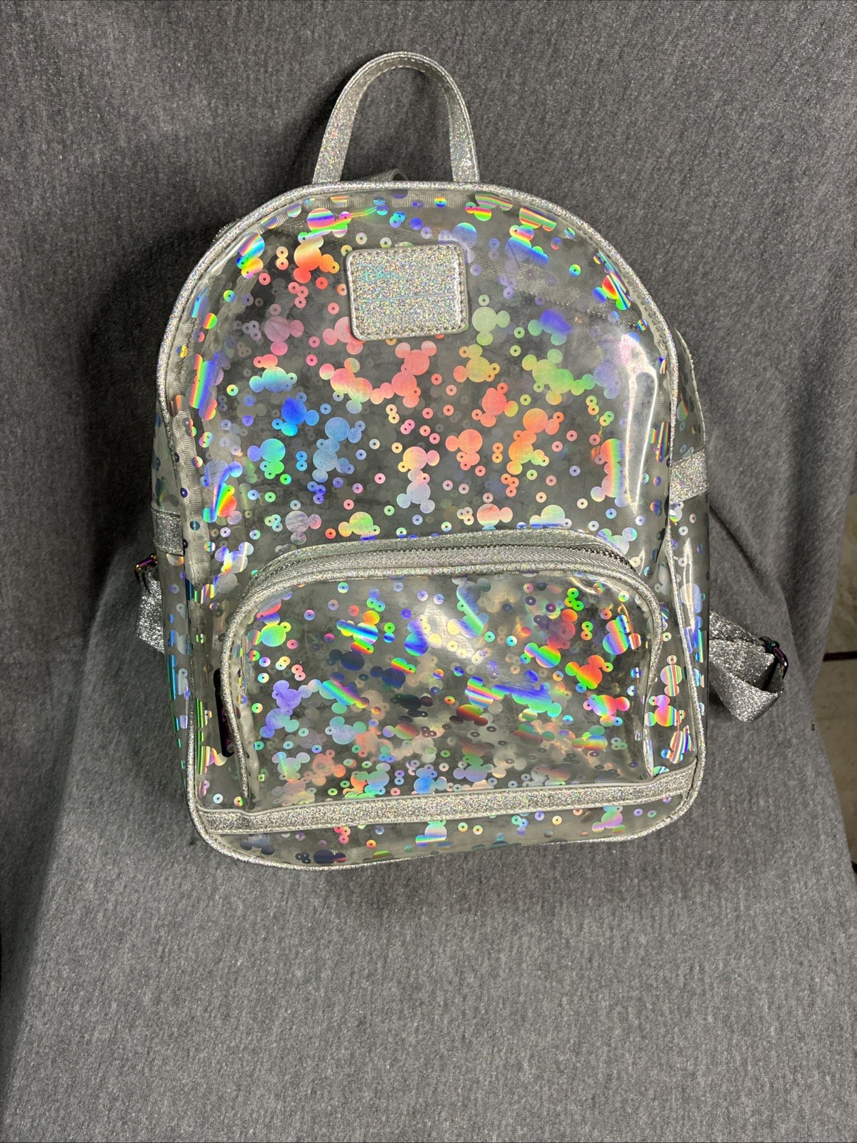 Disney Parks Loungefly Magic Mirror Holographic Clear Mini Backpack Metallic