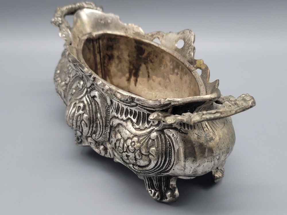 Vintage Silver Tone Planter Ornate Decorative 9" x 4"