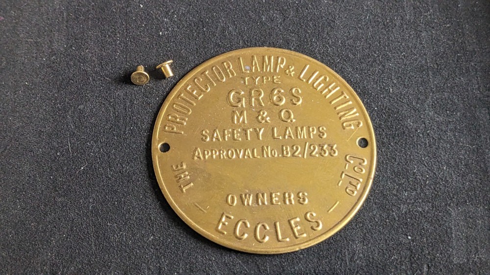 Replacement Protector GR6S Miners Lamp Badge With Rivets Brass