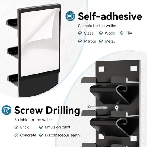 Hat Rack Wall Mount 4Pcs 36 Cap Baseball Storage Black Self-Adhesive Screw-In