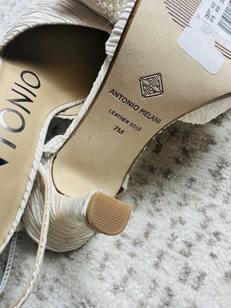 ANTONIO MELANI Ivory Beaded Pointed-Toe Slingback Heel