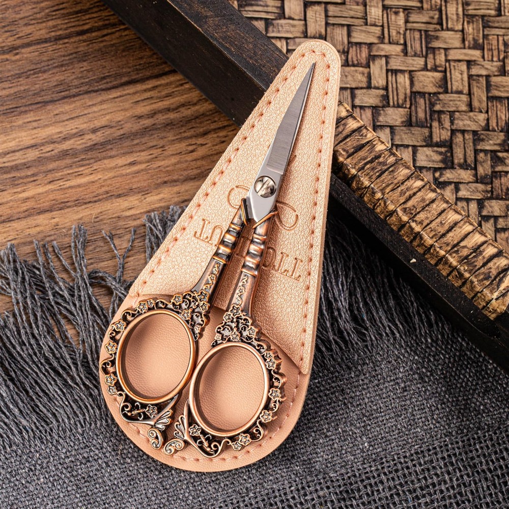 Copper All Purpose Scissors Sharp Sewing Embroidery With Sheath Office