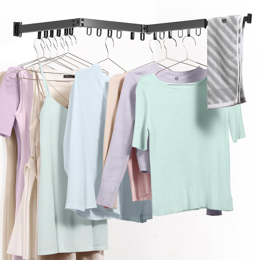 Wall Mounted Clothes Drying Rack, Space-Saving Foldable Black