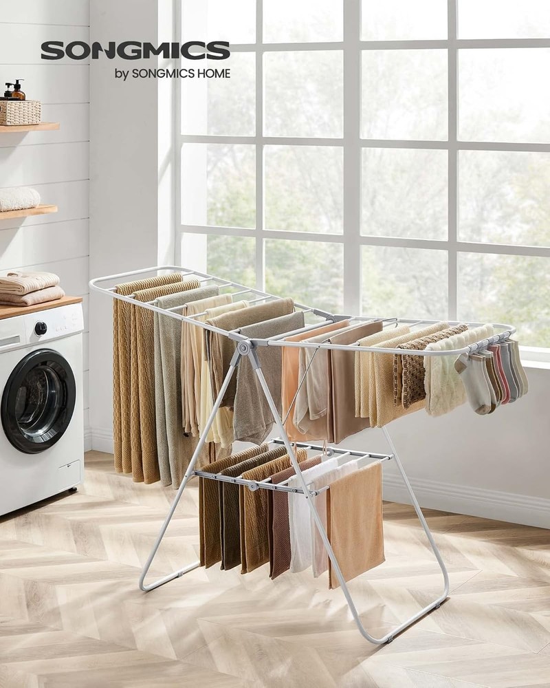 Clothes Drying Rack W/ Sock Clips Metal Laundry Rack Foldable Space-Saving