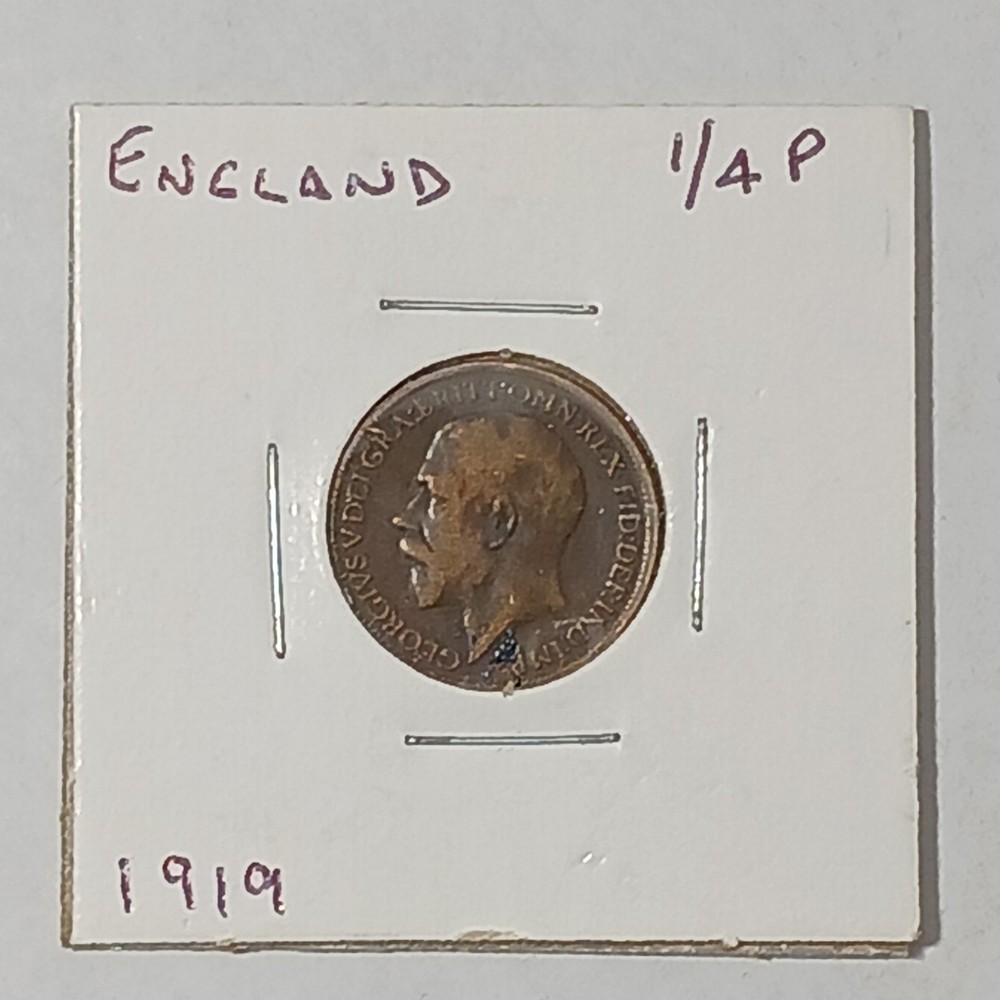 1919 Farthing Reverse Ghosting Error Coin United Kingdom World Coin