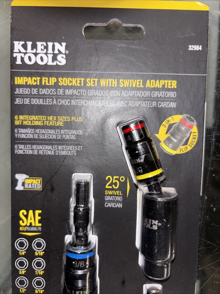 Klein Tools Impact Flip Socket Set With Swivel Adapter, 6 Pieces