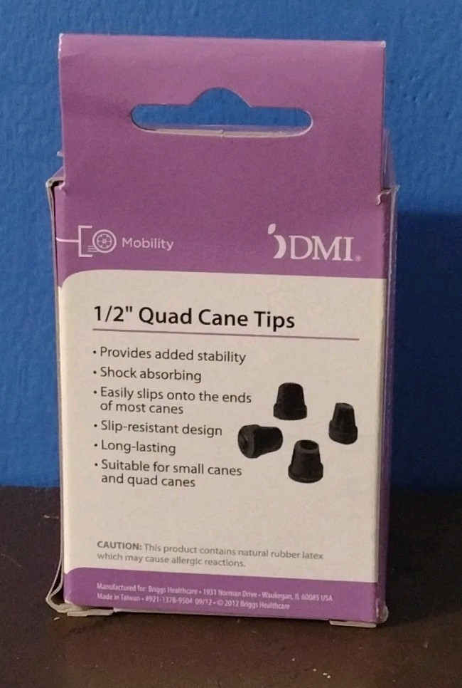 DMI Replacement Quad Cane Tips 1/2 " Black 4 Count Box