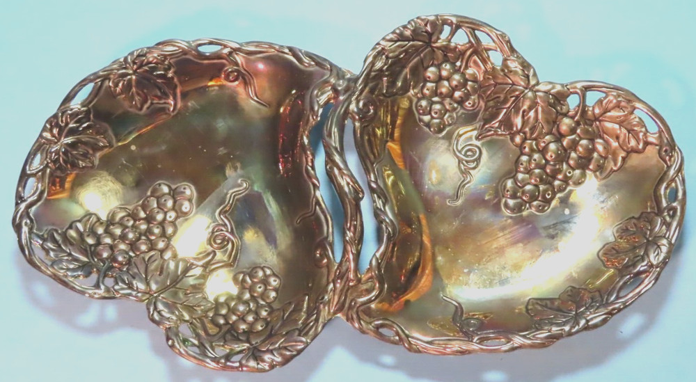 Vintage Godinger Silver Plated Grape Design Double Heart Serving Nut Fruit Dish