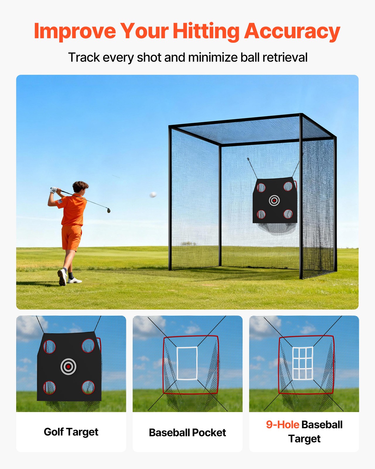 VEVOR Golf Batting Cage 10 x 10 x 10FT Golf Cage for Indoor Outdoor Backyard