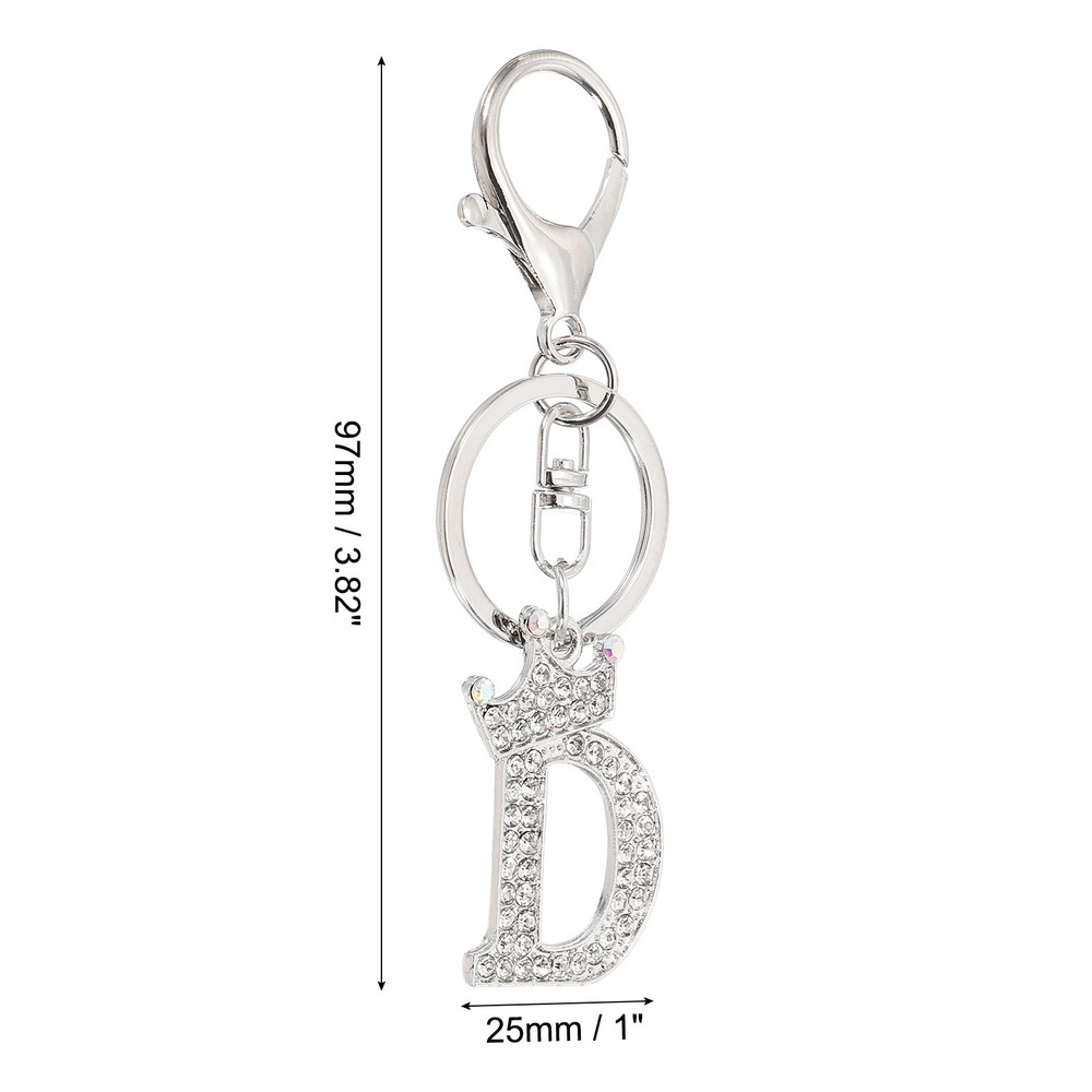 Initial Letter Keychain, Letter D Crown Design Charm, Silver Tone