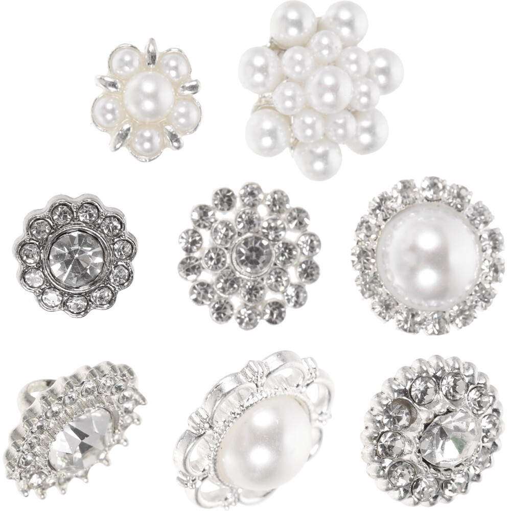 8 Pcs Big Rhinestone Buttons Assorted White Lightweight Portable