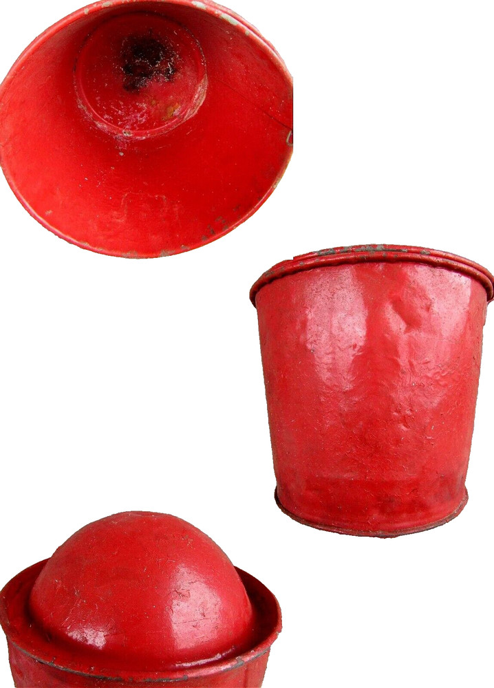 ANTIQUE RED GALVANIZED ROUND BOTTOM FEU FIRE BUCKET