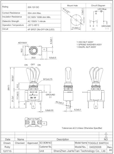 Car Switch Panel Toggle Switch Panel 12v 20a Ignition Switch On blue led light