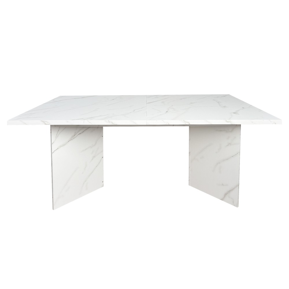 Extendable White Dining Table for 10 People Modern Faux Marble Rectangular Table