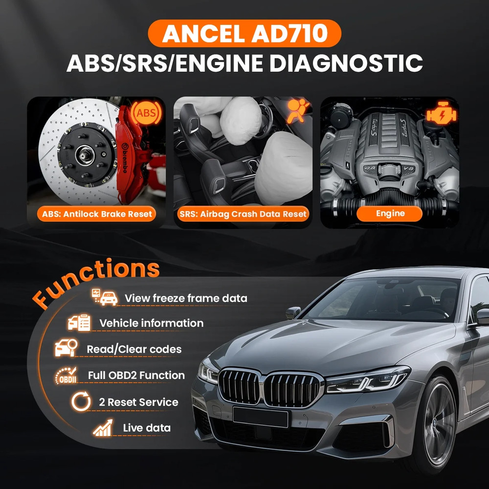 ABS SRS Scanner Diagnostic Tool Engine OBD2 Code Reader & Cranking Charging Test