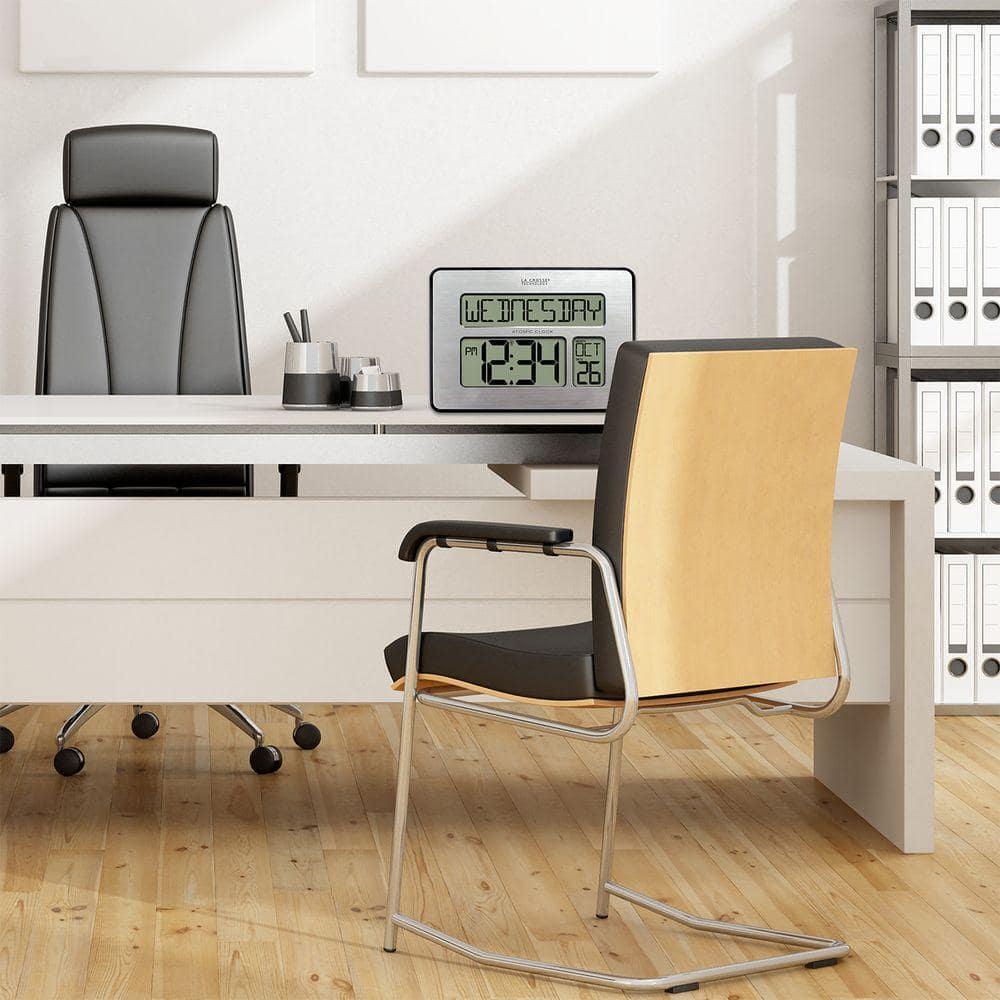 Digital Clock Atomic Extra Large Digit Easy to Read Display Full Calendar Silver
