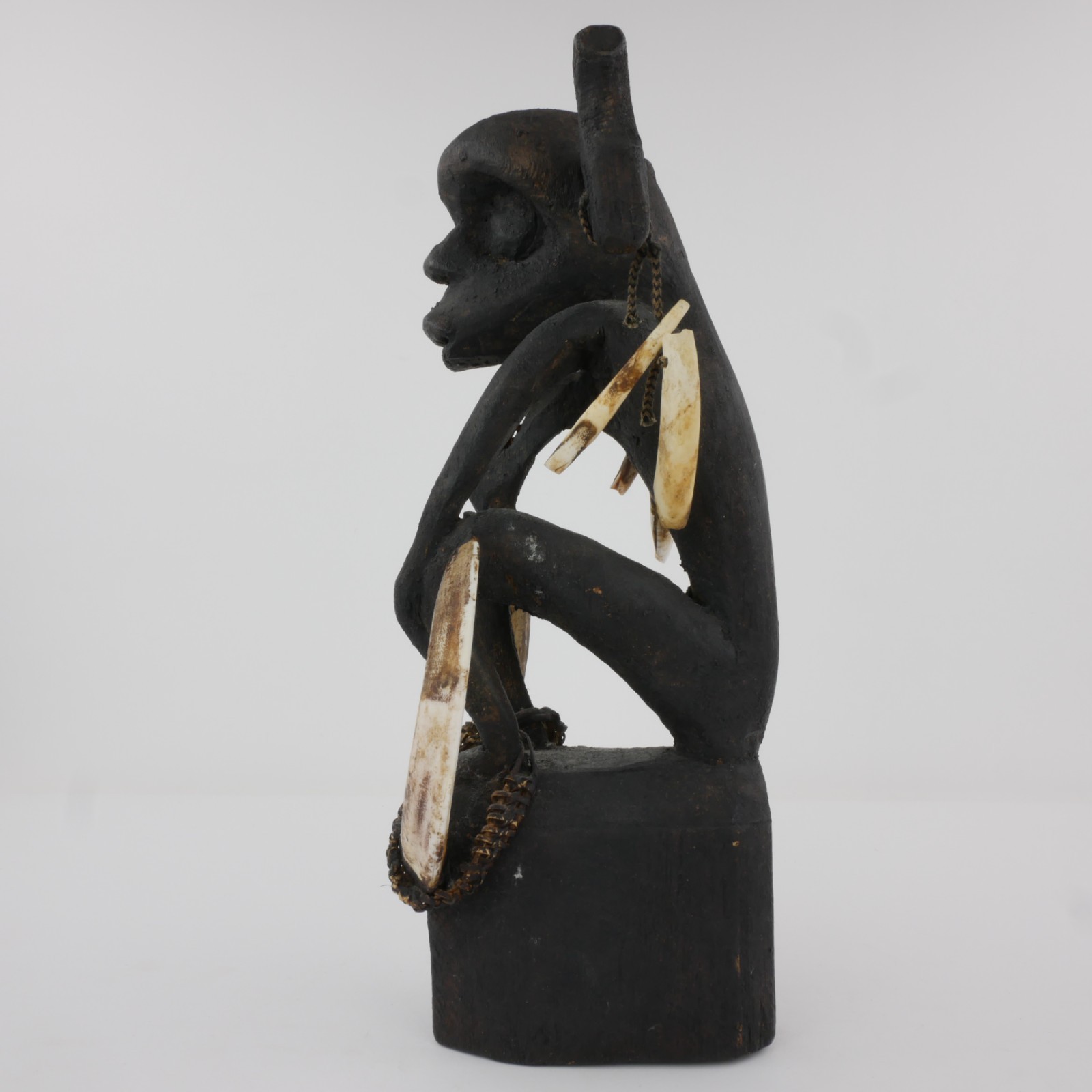 1992 Borneo Dayak Wood Monkey Figure - Real Boar Tusks - Sibu Sarawak