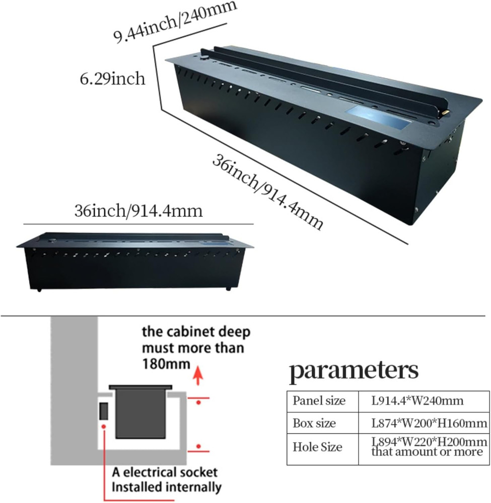 36" 3D Electric Fireplace with Remote & Color-Changing Flames