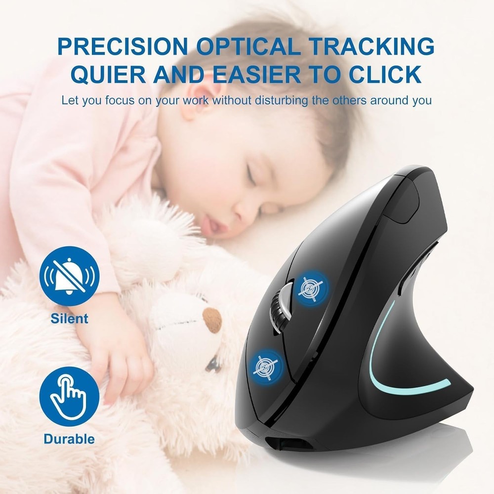 Ergonomic Mouse,Rechargeable Wireless Bluetooth Vertical Mouse,800/1200/1600 DPI