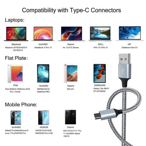 Lot USB-A to Type-C Fast Charging Data SYNC Charger Cable Cord 3/6FT LONG
