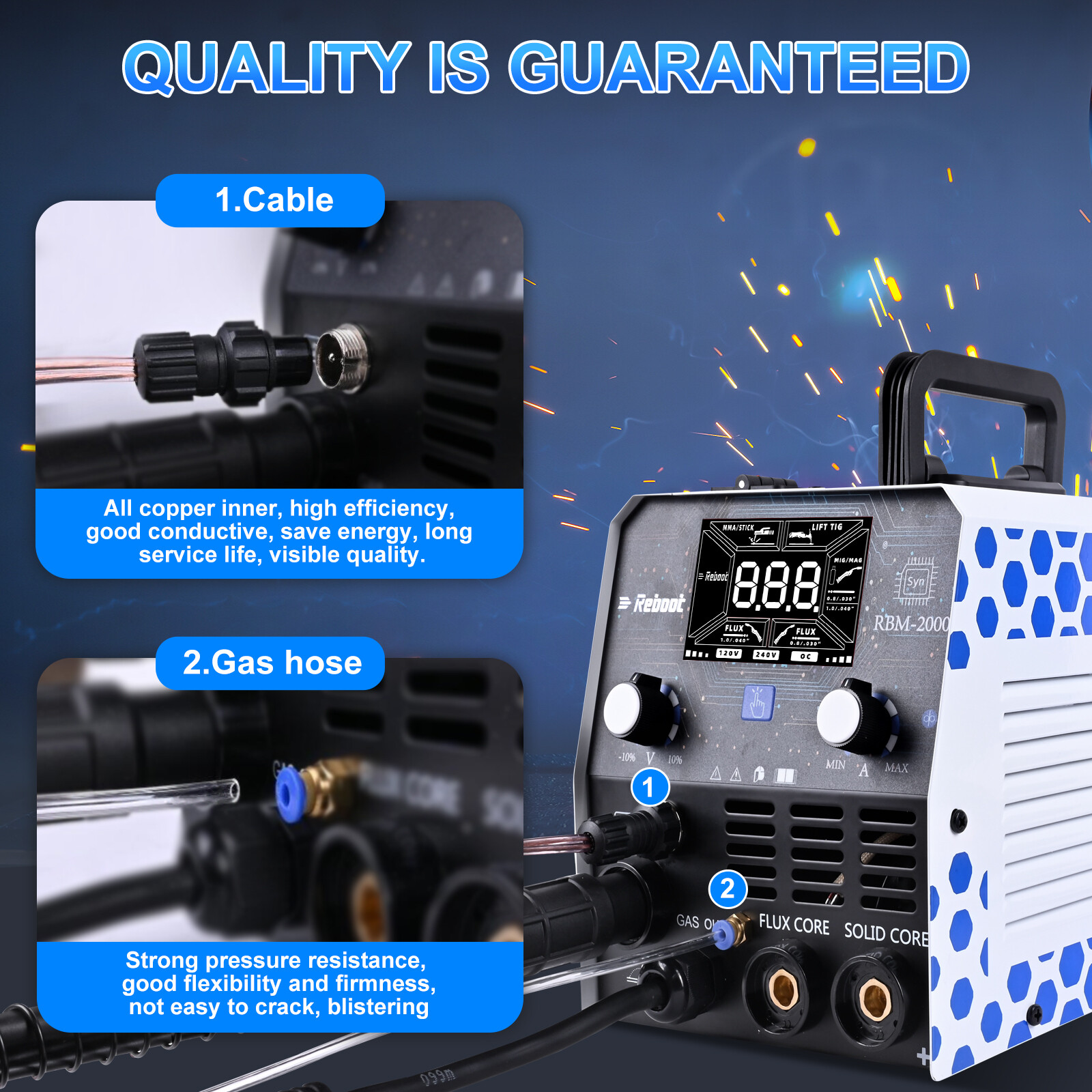 Reboot 200Amp MIG Welder 120V 240V 5 in 1 Welding Machine Multiprocess Large LED