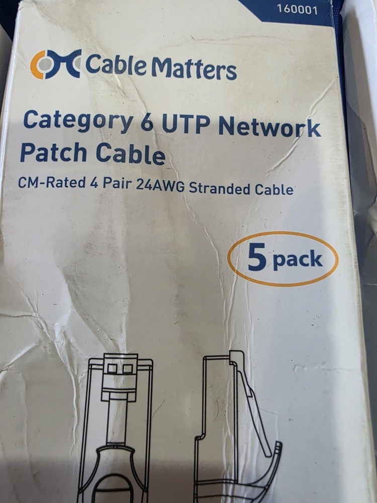 Cable Matters Category 6 UTP Network Patch Cable 5 Pack 160001 5 Box 1 Bag New