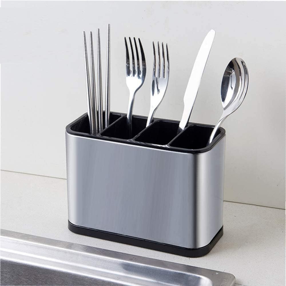 Silverware Caddy Utensil Spoon Holder with 4 Divided silver