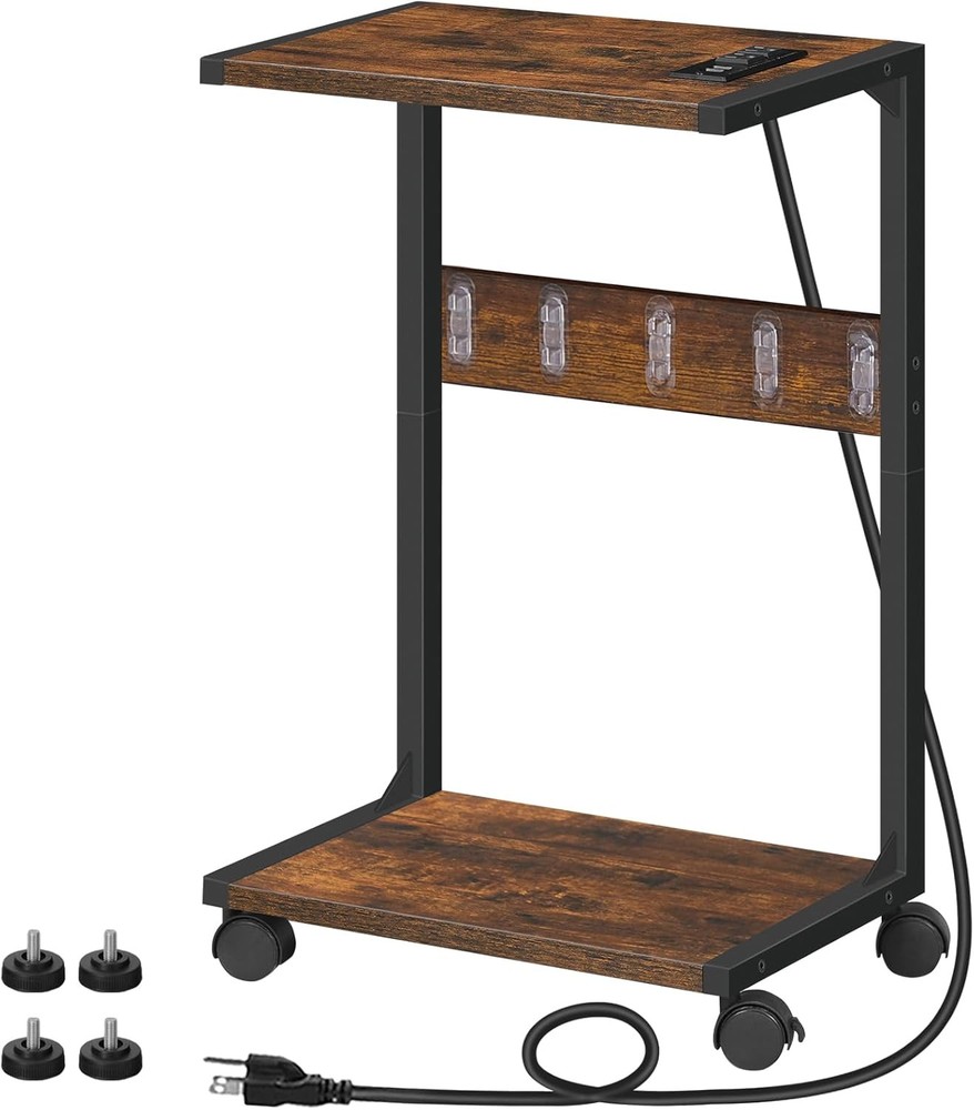 HOOBRO Computer Tower Stand, PC Stand with Charging Rustic Brown, Black