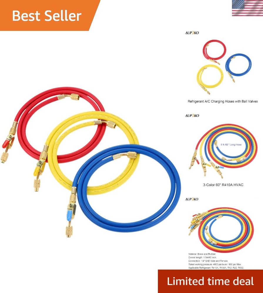 Versatile 60" R410A A/C Charging Hoses - 800 PSI High Performance & Durable