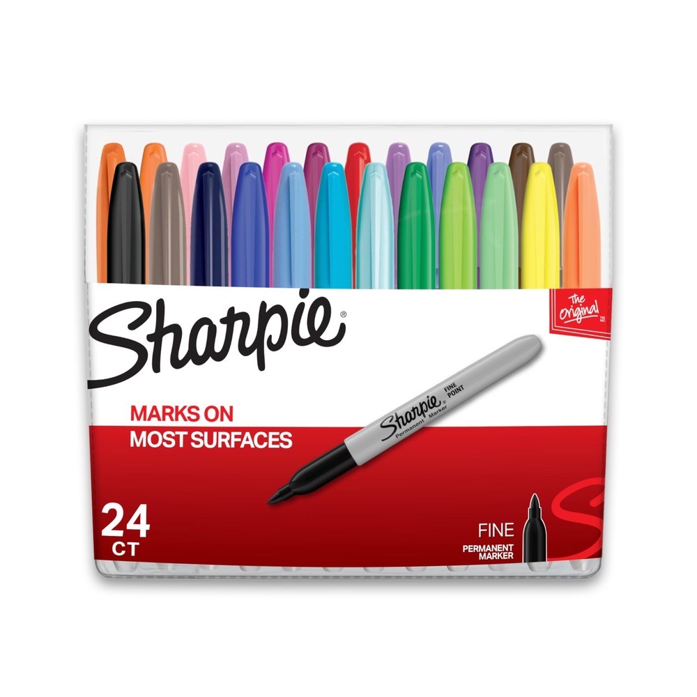 Permanent Markers, Fine Point, Assorted Colors, 24 Count