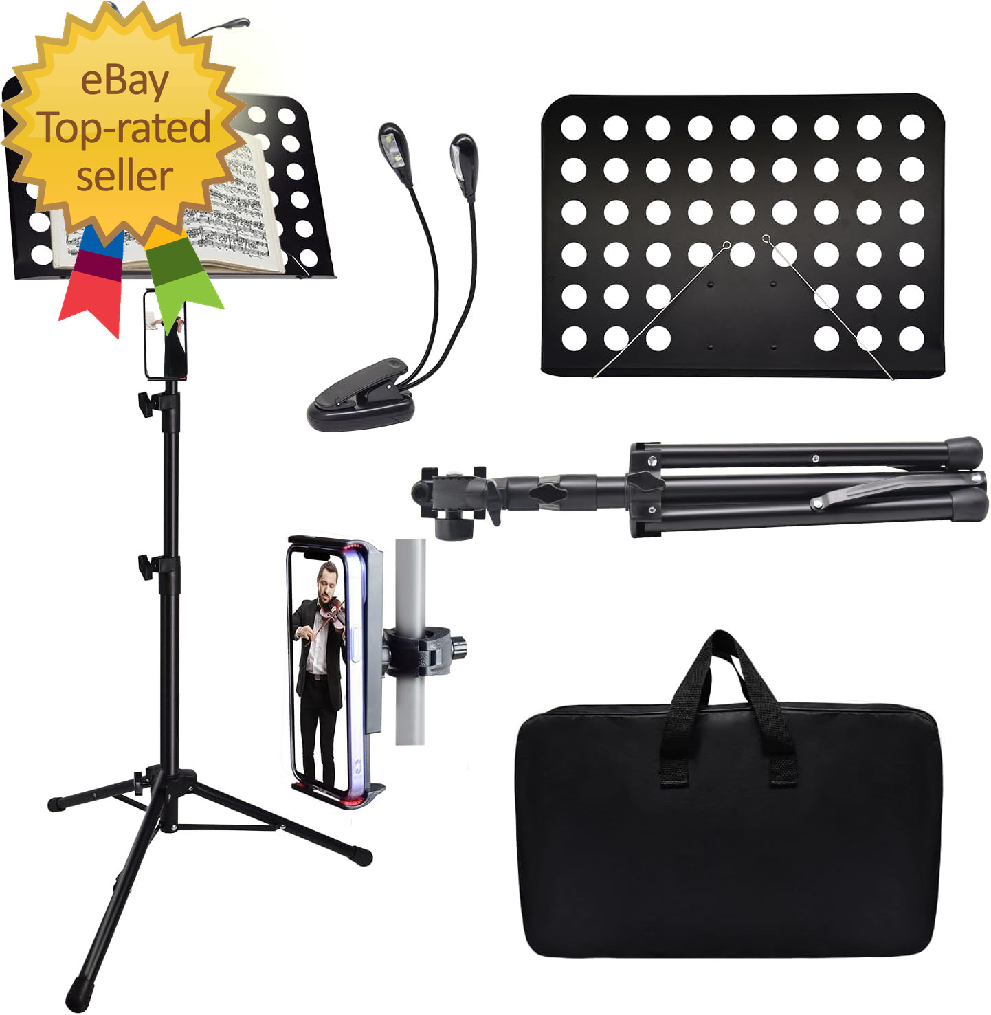 Sheet Music Stand with Light & Phone Holder 57" Music Stand for Sheet Music