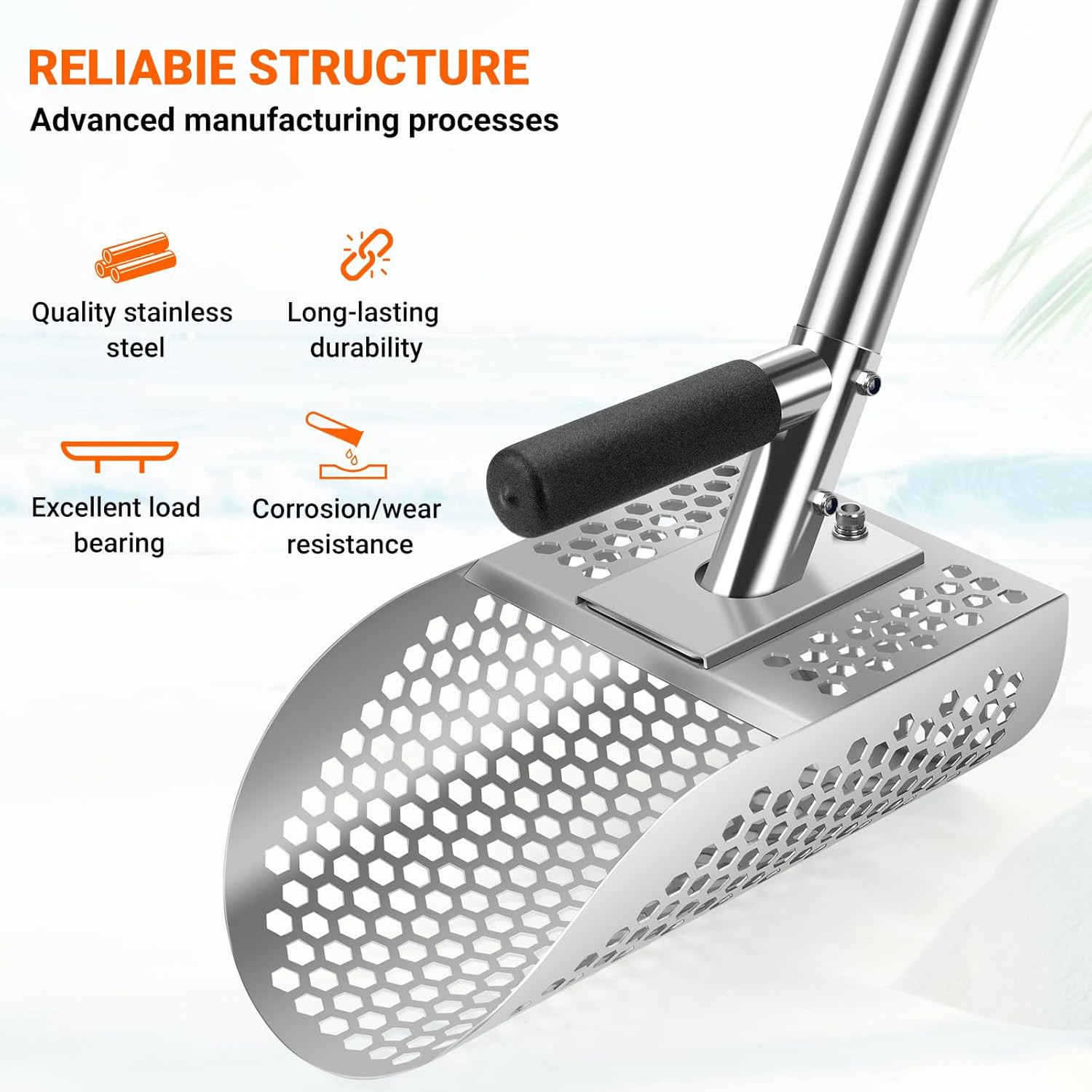 Long Handle Sand Scoop with Shovel for Metal Detecting, Metal Detector at Beach,
