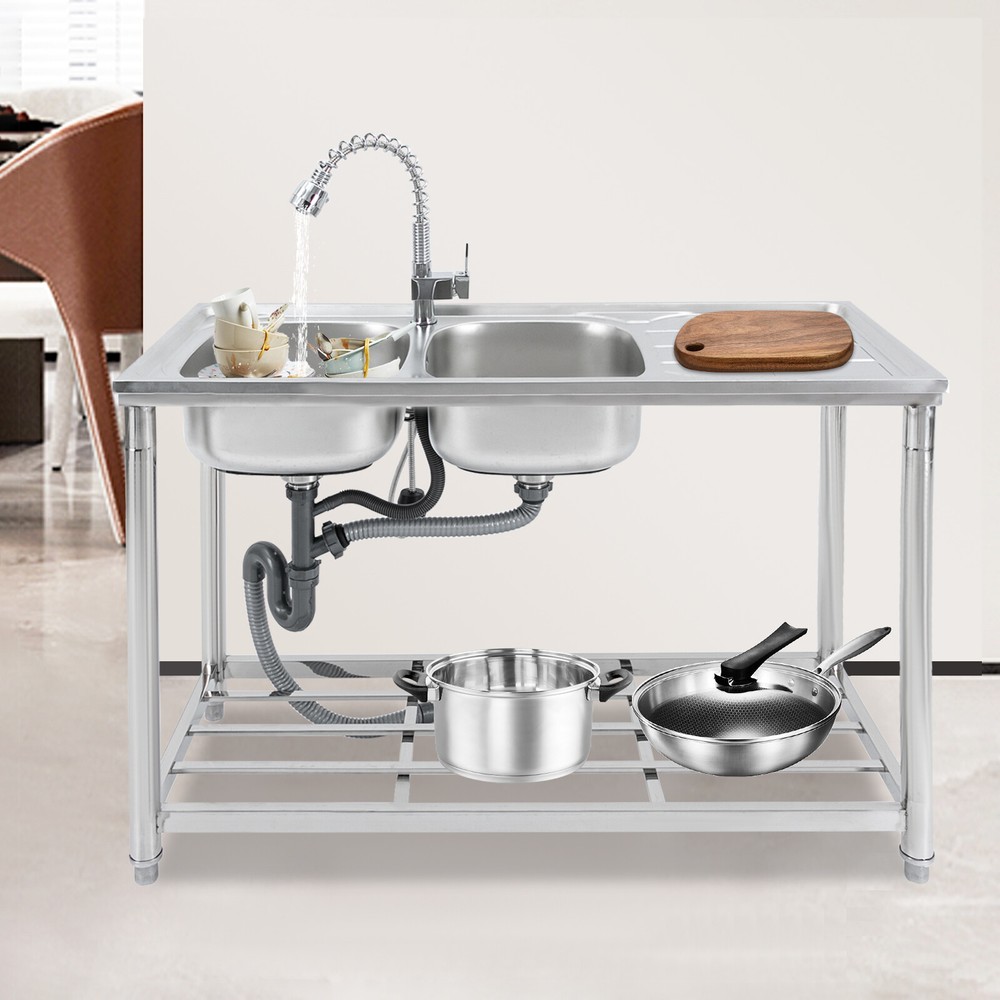 Commercial Utility Prep Sink 2Compartment Stainless Steel KitchenPrep Work Table