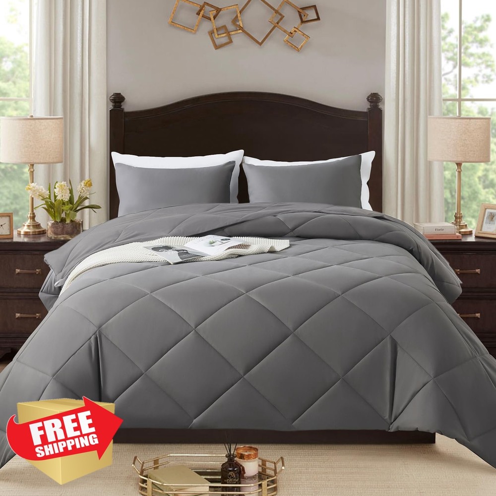 SUVAMJAM Twin Comforter Set Dark Gray Hypoallergenic