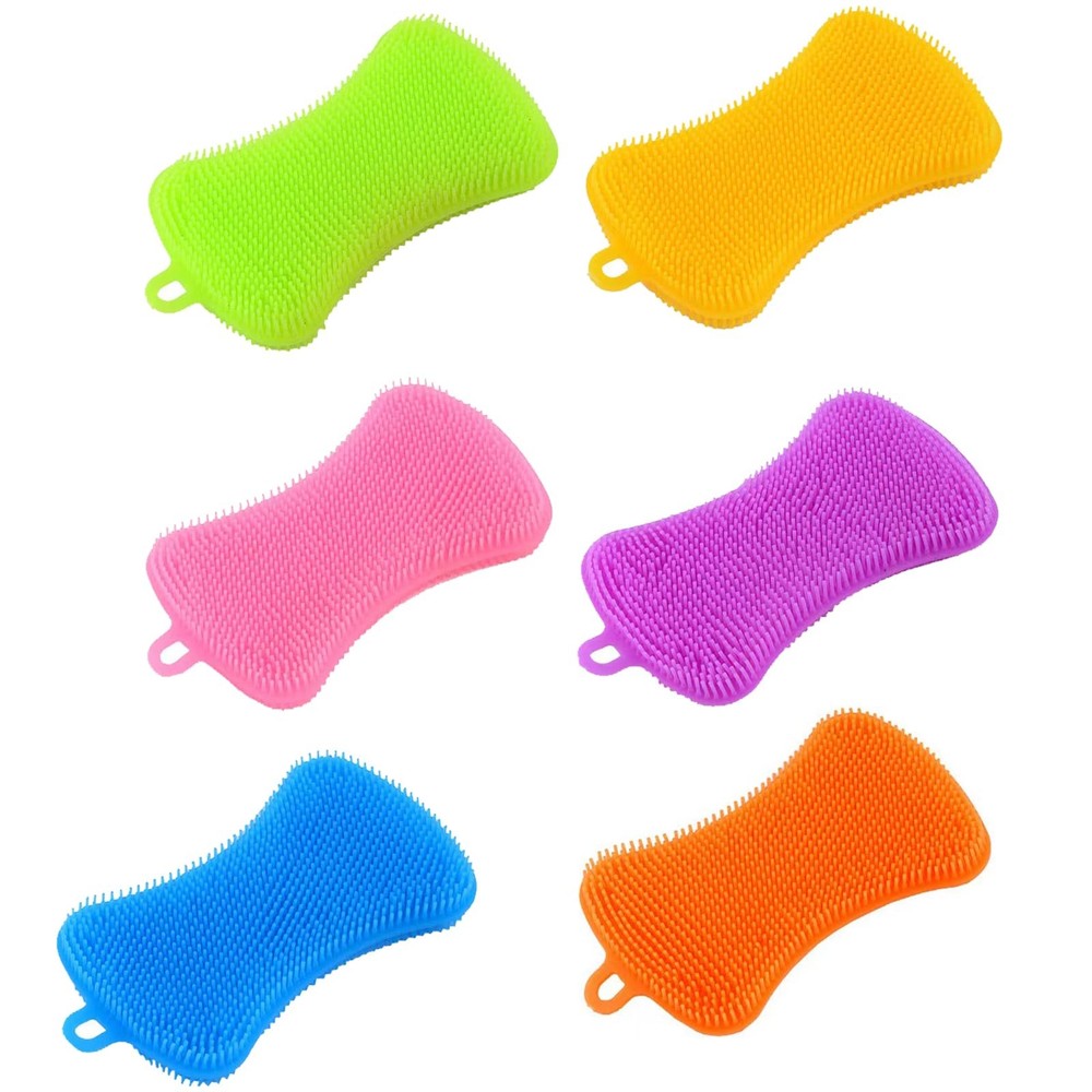 Silicone Dish Sponges 6 Pack Durable Fast Dry Multi Purpose Kitchen Set