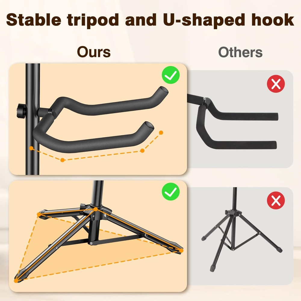 Guitar Stand, 2 Pack Height Adjustable Foldable Guitar Stand with Secure Supp...