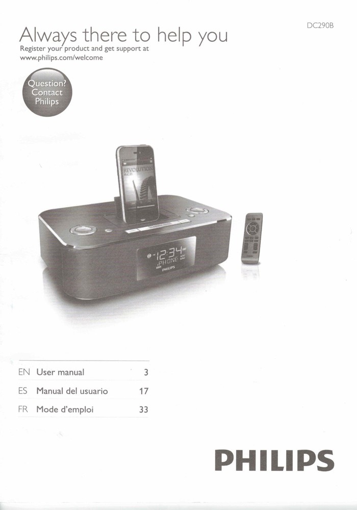 Philips Docking Entertainment System DC290B User Manual & Quick Start Guide