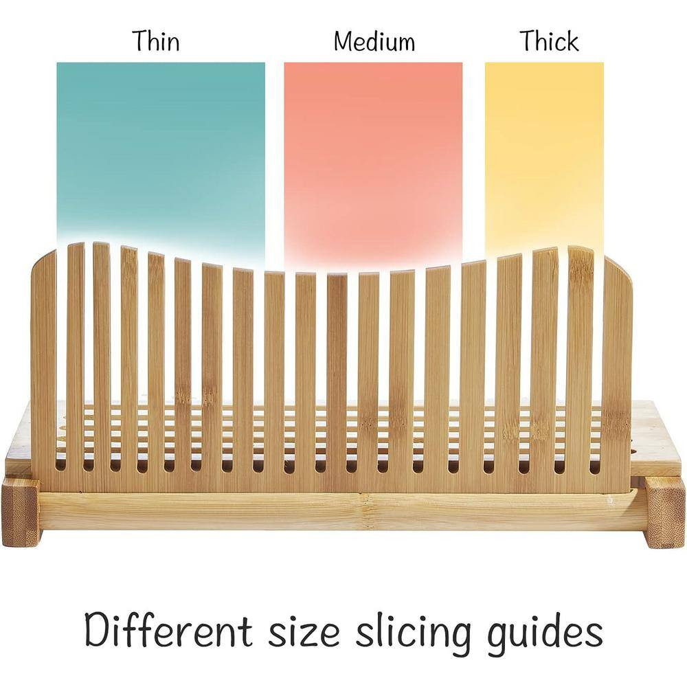 Adjustable Bamboo Bread Slicer Set with Serrated Knife, 3 Slice Thicknesses, Fol