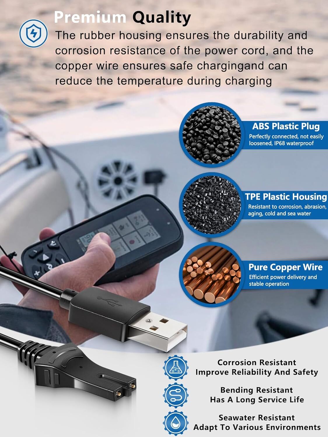 for Minn Kota i-Pilot Link Remote Control USB Charger Charging Cable 1866460