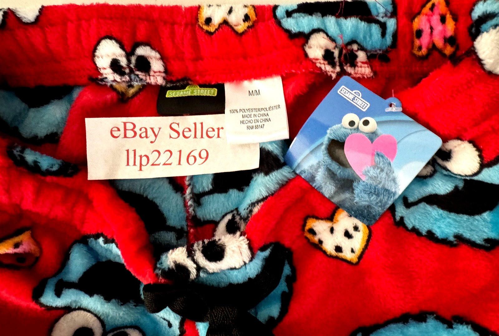 Cookie Monster VALENTINE’S DAY HEARTS Plush FLEECE LOUNGE PAJAMA PANTS Mens S-XL