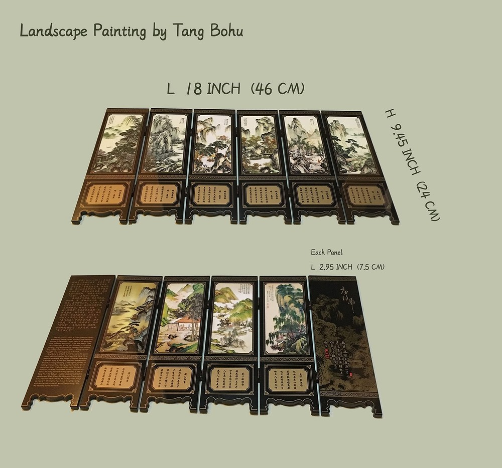 Decorations for The Home, 6 Panel Divider, Mini Folding Screen, Chinese Lacqu...