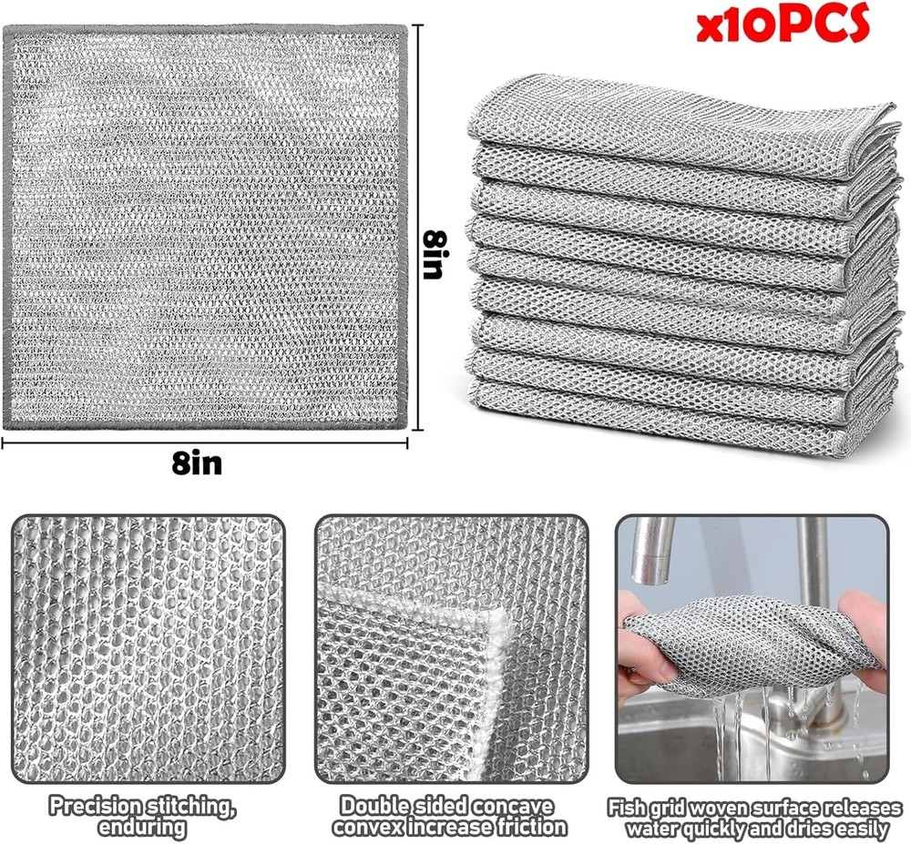 10 Pcs Non-Scratch Wire Dishwashing Rags - Elegant & Practical Kitchen Solution