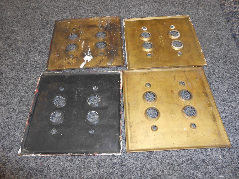 4 BRASS VINTAGE DOUBLE PUSH BUTTON LIGHT SWITCH COVERS