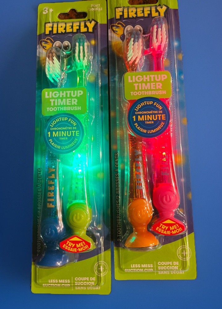 Firefly Light-Up Timer Kids Toothbrush with Suction Cup, 4 Count (2 Packs -2/pk)